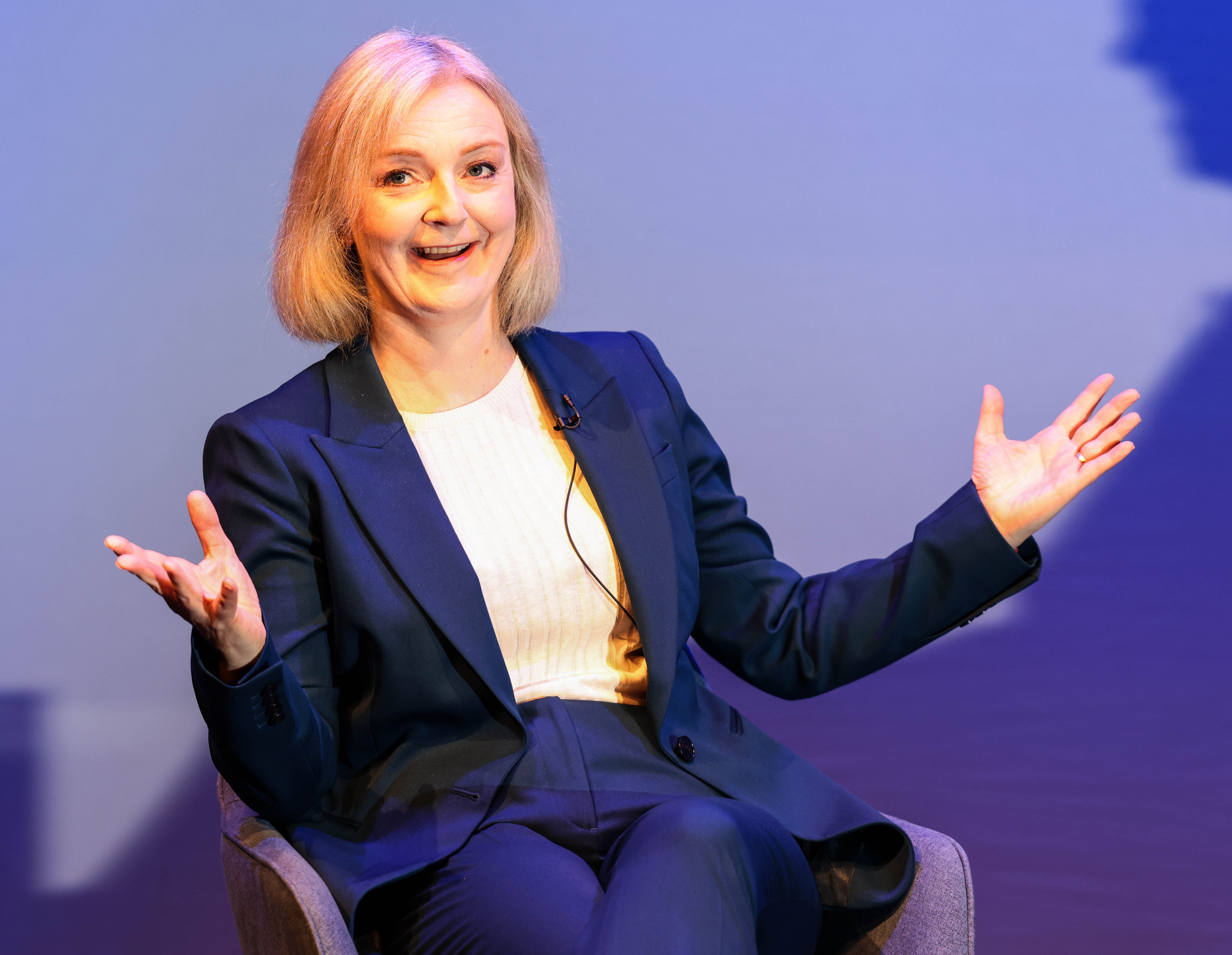 Liz Truss speaking at the Conservative Party Conference in Birmingham.